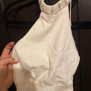 Bebe Halter beaded crop top